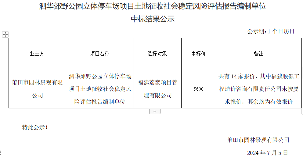 泗华郊野公园立体停车场项目土地征收社会稳定风险评估报告编制单位结果公示.png